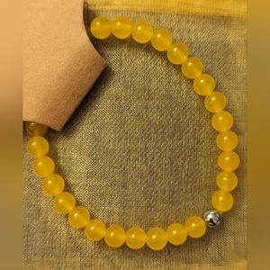 NEW - Handcrafted Yellow Agate & Hematite Beaded Bracelet - One of a Kind - 17cm